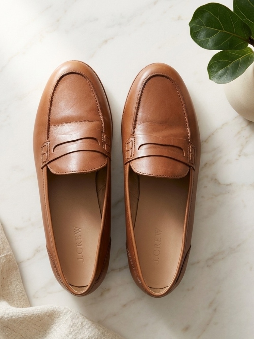 J.Crew Women's Tan Leather Penny Loafers Size 8 Classic Professional